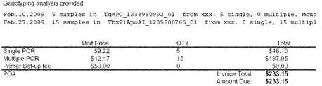 mouse genotyping invoice
